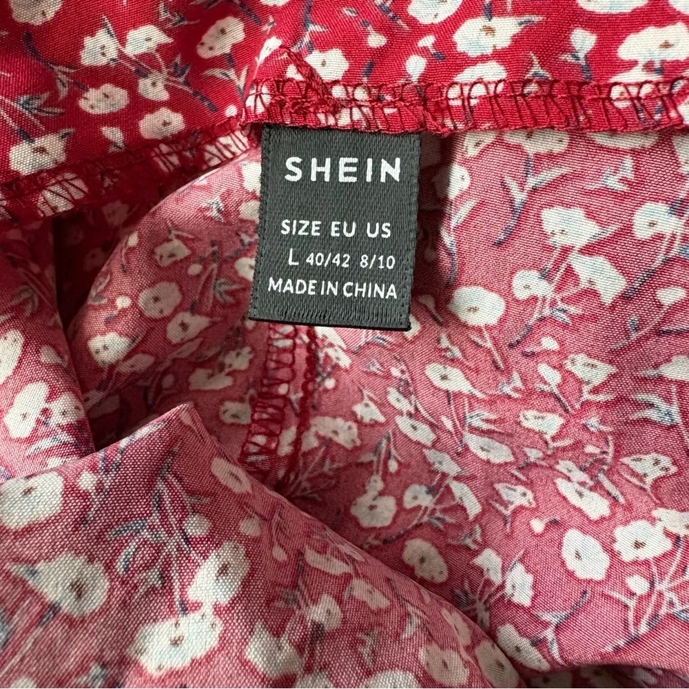 Floral Red Midi Mermaid Skirt with Slit - Picture 7 of 7